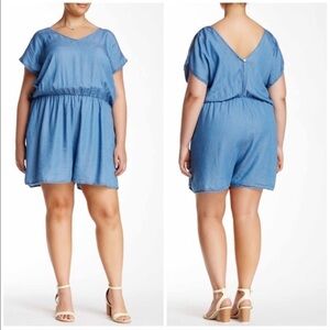 Chambray Sleeveless Ruffle Romper Plus Size 2X